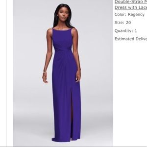 David’s Bridal Double-Strap Mesh Dress with Lace Insets Regency Size 20 F19418